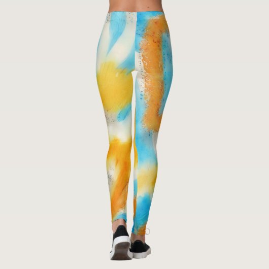 Aqua Blue en Gold Waterverf Art Leggings (Achterkant)