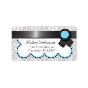 Aqua Blue en Gray Damask Adresetiketten Etiket