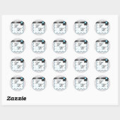 Aqua Blue en Gray Damask Double Monogram Stickers (Vel)