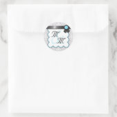 Aqua Blue en Gray Damask Double Monogram Stickers (Tas)