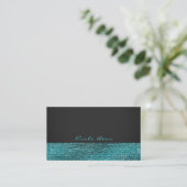 Aqua Blue en Gray Modern Glam Sequins Elegant Chic Visitekaartje (Staand voorkant)