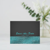 Aqua Blue en Gray Modern Glam Sequins Save the Dat Aankondigingskaart (Staand voorkant)