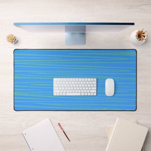 Aqua Blue en Green 70's Style Stripe Desk Mat Pad (Kantoor 1)