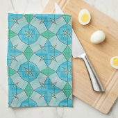 Aqua Blue en Green Geometric Tiled Pattern Theedoek (Quarter Fold)