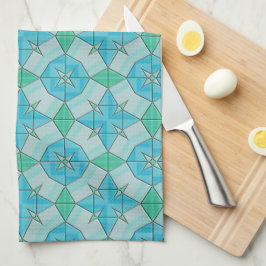 Aqua Blue en Green Geometric Tiled Pattern Theedoek