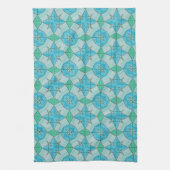 Aqua Blue en Green Geometric Tiled Pattern Theedoek (Verticaal)