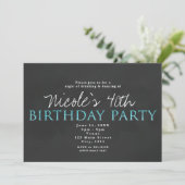Aqua Blue en Grey Any Age Birthday Party Invitatio Kaart (Staand voorkant)