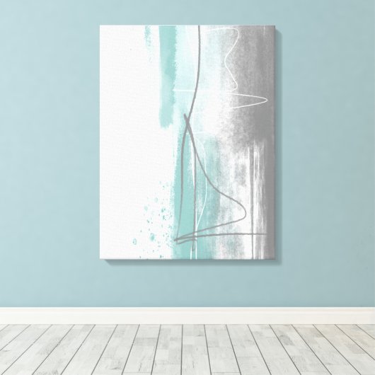 Aqua Blue en grijs minimalistisch schilderen Abstr Canvas Afdruk (Insitu (Houten vloer))