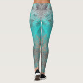 Aqua Blue en grijs verfsplaat Leggings (Achterkant)