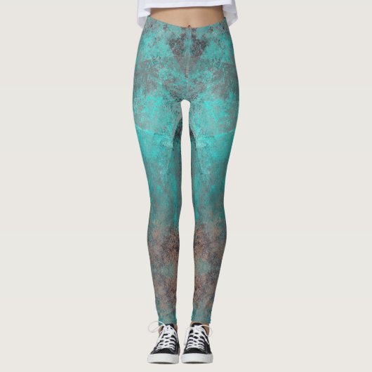 Aqua Blue en grijs verfsplaat Leggings (Voorkant)
