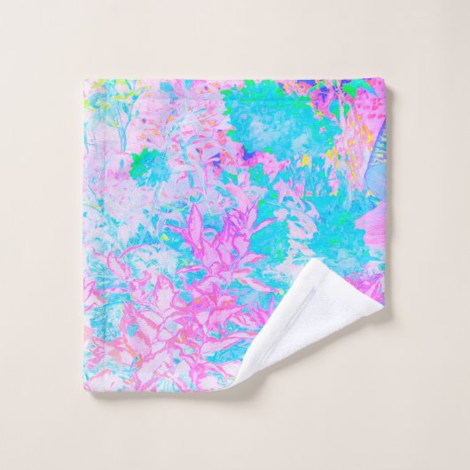 Aqua Blue en Hot Pink Hydrangea Landschap Bad Handdoek (Wasdoekje)