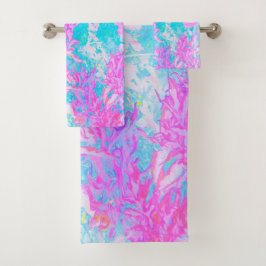 Aqua Blue en Hot Pink Hydrangea Landschap Bad Handdoek