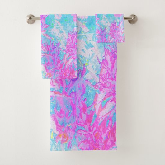 Aqua Blue en Hot Pink Hydrangea Landschap Bad Handdoek (Insitu)