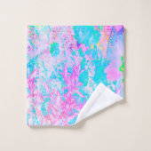 Aqua Blue en Hot Pink Hydrangea Landschap Bad Handdoek (Wasdoekje)