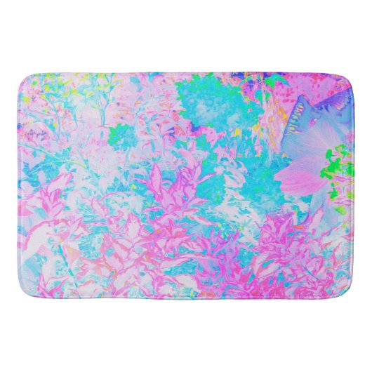 Aqua Blue en Hot Pink Hydrangea Landschap Badmat (Voorkant)