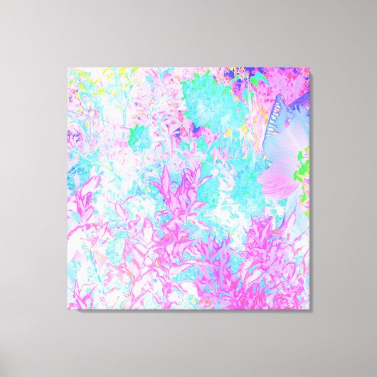 Aqua Blue en Hot Pink Hydrangea Landschap Canvas Afdruk (Voorkant)