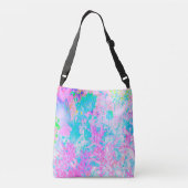 Aqua Blue en Hot Pink Hydrangea Landschap Crossbody Tas (Achterkant)