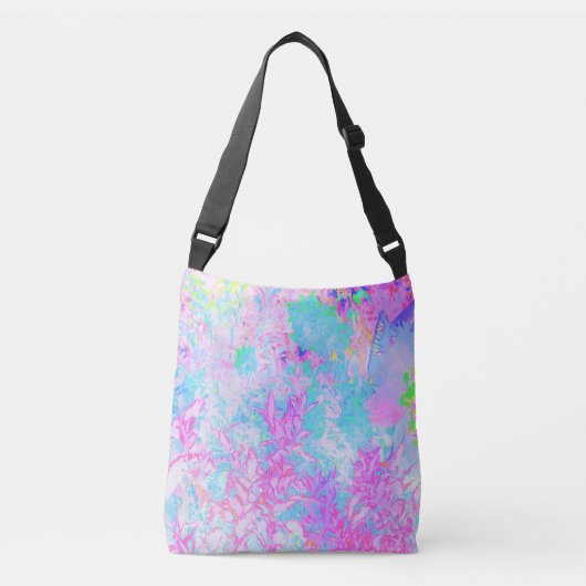 Aqua Blue en Hot Pink Hydrangea Landschap Crossbody Tas (Voorkant)