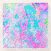 Aqua Blue en Hot Pink Hydrangea Landschap Glazen Onderzetter (Voorkant)