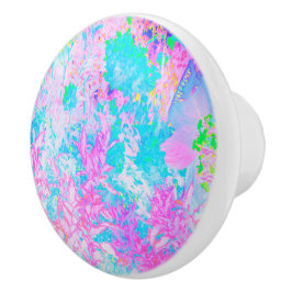 Aqua Blue en Hot Pink Hydrangea Landschap Keramische Knop