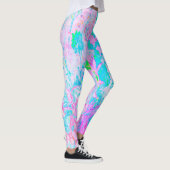 Aqua Blue en Hot Pink Hydrangea Landschap Leggings (Rechts)