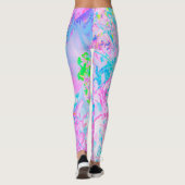 Aqua Blue en Hot Pink Hydrangea Landschap Leggings (Achterkant)