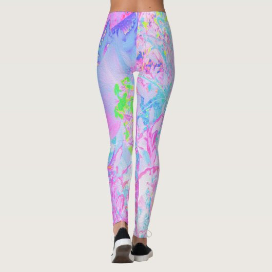 Aqua Blue en Hot Pink Hydrangea Landschap Leggings (Achterkant)