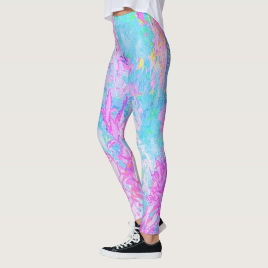 Aqua Blue en Hot Pink Hydrangea Landschap Leggings (Links)