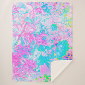 Aqua Blue en Hot Pink Hydrangea Landschap Sherpa Deken (Voorkant)