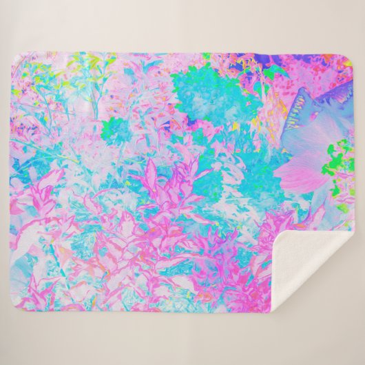 Aqua Blue en Hot Pink Hydrangea Landschap Sherpa Deken (Voorkant (horizontaal))