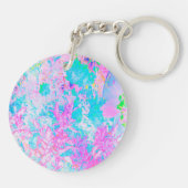 Aqua Blue en Hot Pink Hydrangea Landschap Sleutelhanger (Achterkant)