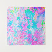 Aqua Blue en Hot Pink Hydrangea Landschap Wandkleed (Voorkant)