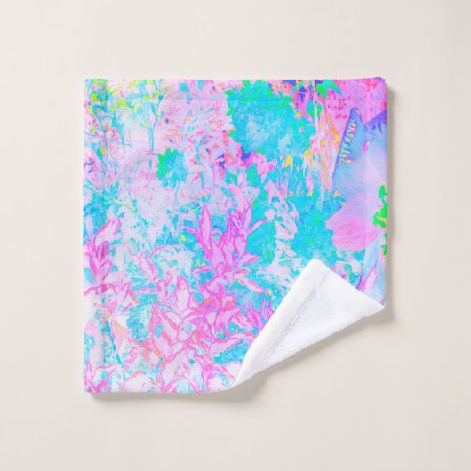 Aqua Blue en Hot Pink Hydrangea Landschap Washandje (Wasdoekje)