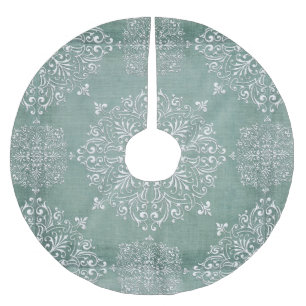 Aqua Blue en Lace Snowflake Design Tree Skirt Kerstboom Rok