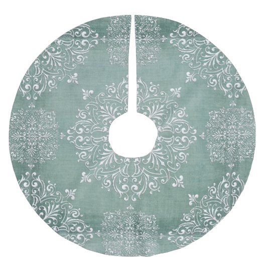 Aqua Blue en Lace Snowflake Design Tree Skirt Kerstboom Rok (Voorkant)