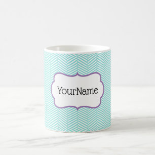 Aqua Blue en Lavender Paars Chevron Name Koffiemok