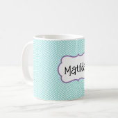 Aqua Blue en Lavender Paars Chevron Name Koffiemok (Voorkant links)