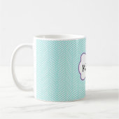 Aqua Blue en Lavender Paars Chevron Name Koffiemok (Links)