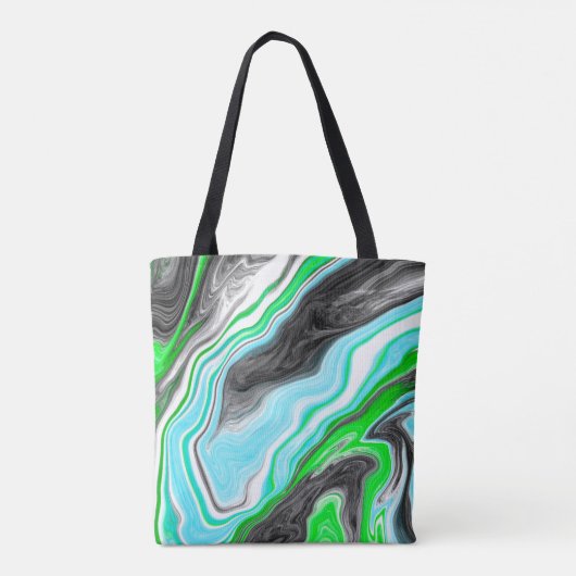 Aqua Blue en Lime Green Bubbles Marble Fluid Art Tote Bag (Achterkant)