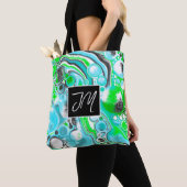 Aqua Blue en Lime Green Bubbles Marble Fluid Art Tote Bag (Dichtbij)