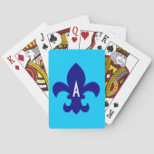 Aqua Blue en Navy Fleur de Lis Monogram Speelkaarten (Achterkant)