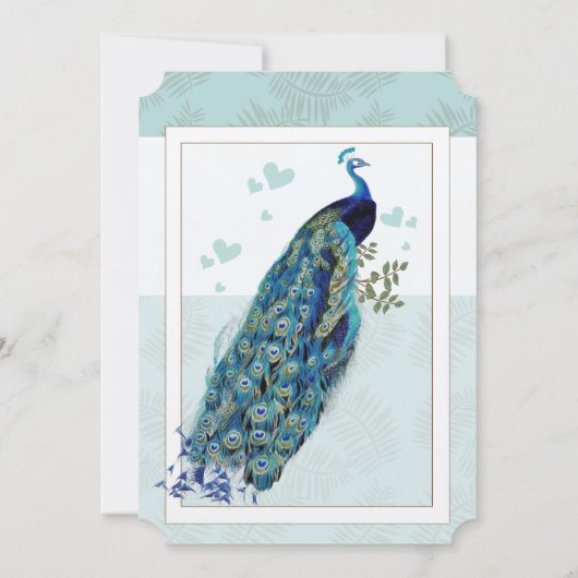 Aqua Blue en Navy Peacock Wedding Invitation Kaart (Achterkant)