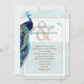 Aqua Blue en Navy Peacock Wedding Invitation Kaart (Voorkant)