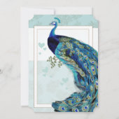 Aqua Blue en Navy Peacock Wedding Invitation Kaart (Achterkant)