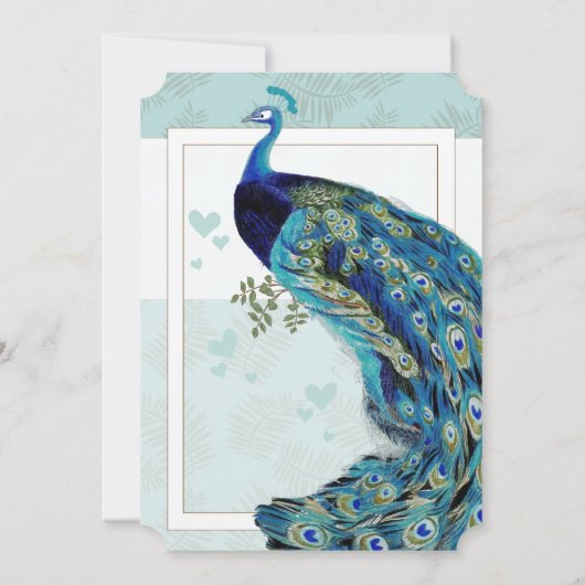 Aqua Blue en Navy Peacock Wedding Invitation Kaart (Achterkant)