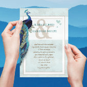 Aqua Blue en Navy Peacock Wedding Invitation Kaart