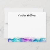 Aqua blue en paarse waterverf gepersonaliseerde na notitiekaartje (Voorkant)
