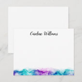 Aqua blue en paarse waterverf gepersonaliseerde na notitiekaartje (Voorkant / Achterkant)