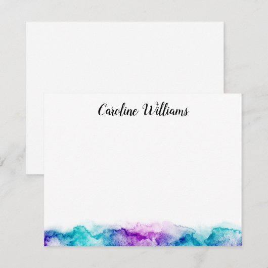 Aqua blue en paarse waterverf gepersonaliseerde na notitiekaartje (Voorkant / Achterkant)