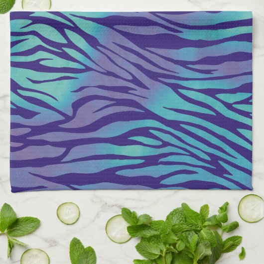 Aqua Blue en Paarse Zebra Stripes Theedoek (Gevouwen)